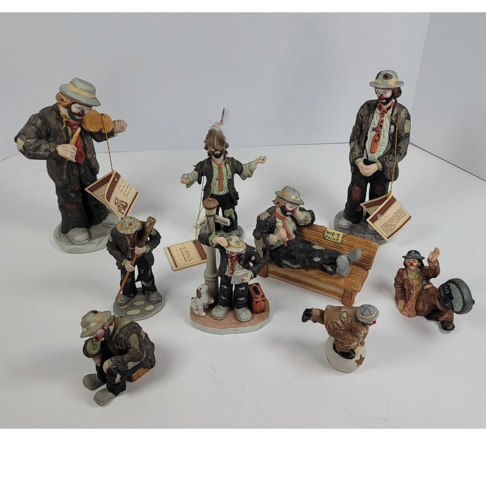 Emmett Kelly Jr Flambro Clown Figurine Lot of 9 Vintage Weary Willie Collection